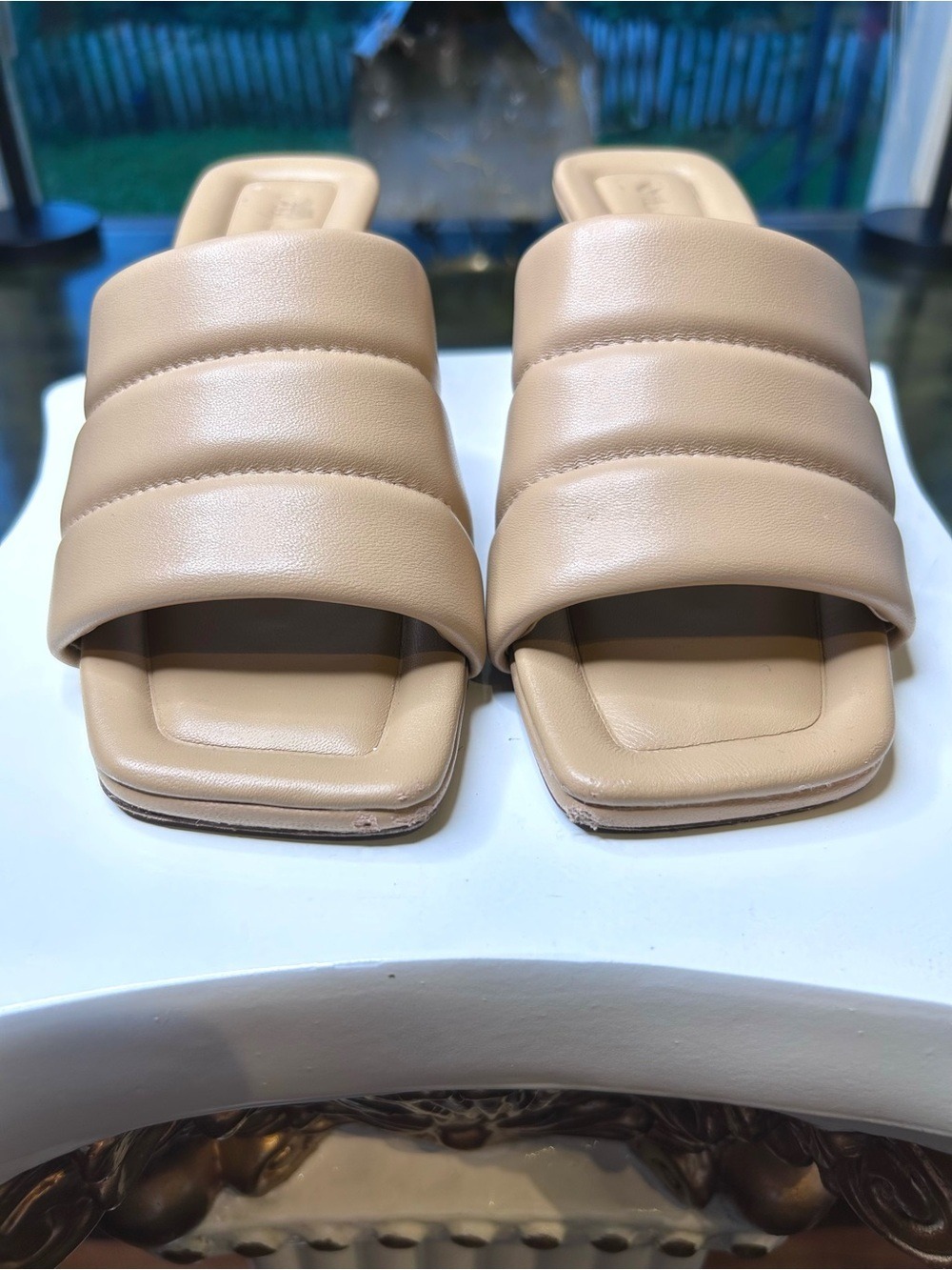 Vince Nude Mule Heels Square Toe Slide Sandals | Size 7.5